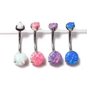 2024 Pierced Belly Button Ring Popular Opal Belly Button Ring F136 Titanium Body Jewelry