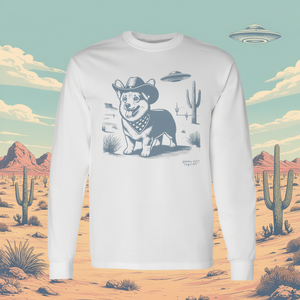Western Cowboy Corgi Ufo Long Sleeve <b>T</b>-<b>Shirt</b> Vintage <b>90S</b> Style - Product Image 3