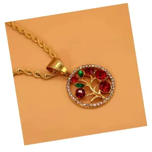 Colorful Zircon Tree of Life Crystal Rhinestone Fashion Jewelry Pendant Necklace Fine Wedding Anniversary Necklace for Women