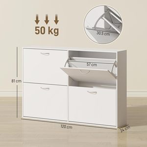 SENYU Meuble à chaussures autoportant moderne avec 4 tiroirs, rangement gain de place pour entrée, mobilier de maison, design minimaliste, blanc - Product Image 4