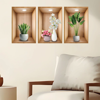 Autocollants muraux adhésifs pour décoration de salon vase 3d plante verte