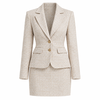 Ensemble de costume pour femme en tweed beige, blazer cintré et mini-jupe, tenue de bureau formelle en deux pièces