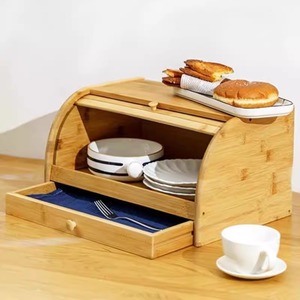 Bamboo Bread <b>Storage</b> <b>Box</b> With <b>Drawer</b> And Lid For Kitchen Use - Product Image 1