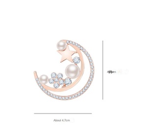 Moon Star bros sederhana gaya Korea wanita, aksesori Fashion Semua cocok mutiara imitasi logam paduan berlian imitasi untuk musim gugur musim dingin - Product Image 2