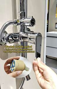 Ensemble de douche mural chromé moderne de luxe avec barre coulissante, 3 fonctions : pluie/arrêt/jet doux et jets de massage corporel - Product Image 3