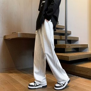 <span class=keywords><strong>Pantalon</strong></span> de sport large pour <span class=keywords><strong>homme</strong></span>, style rétro, décontracté, coupe droite, <span class=keywords><strong>plissé</strong></span>, rayé, avec devant plat, teint uni, idéal pour l'hiver - Product Image 2