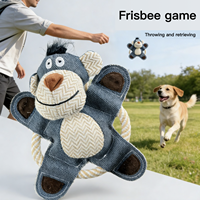 Jouet interactif pour chien en jean écologique résistant aux morsures, motif dessin animé, avec couineur – Singe bleu/Vache verte/Chien brun