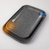 Assiette rectangulaire en mélamine plastique A5, design personnalisé avec éclaboussures d'encre, style moderne minimaliste, steak, salade, dessert, pain