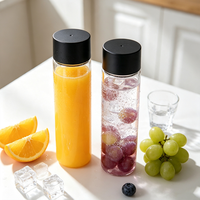 Bouteille en verre personnalisée pour jus, eau ou boisson, cylindrique, avec couvercle noir, disponible en 250ml, 300ml, 350ml, 400ml, 450ml, 500ml