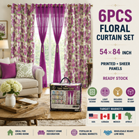 En stock, vente en gros : Ensemble de 6 rideaux floraux 54x84 pouces, panneaux transparents pour fenêtre avec attaches, pour salon, Cortinas Rideaux Maison
