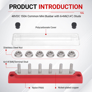 RV <b>Yacht</b> Busbar 48V 150A Mini Terminal Set With 6xM6 Studs Nickel Plated Copper Nylon PA66 Cover - Product Image 1
