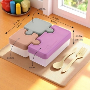 Boîte à lunch portable pour bébé, sans BPA, résistante aux fuites, compatible lave-vaisselle, avec 3 compartiments, pour ranger les collations des nouveau-nés, boîte à lunch puzzle pour enfants - Product Image 3