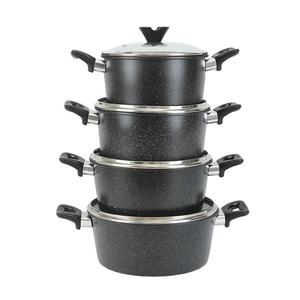 8点セット調理器具セット 家庭用 黒色鋳鉄製調理鍋 ストックポットセット ガラス蓋付き - Product Image 3