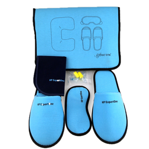 Bantal leher perjalanan tiup nyaman, kit perjalanan bantal perjalanan pesawat dengan Masker Mata sandal penyumbat telinga - Product Image 3