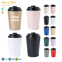 Tasses à café avec logo et couvercle, gobelet isotherme en acier inoxydable de 12 oz, tasse de voyage anti-fuite, thermos pour garder au chaud