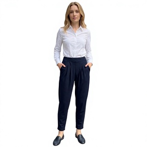 Pantalon de jogging taille haute bleu marine avec poches, extensible, sans couture, tricoté, longueur cheville, leggings pour femmes, toutes saisons, couleur unie - Product Image 6