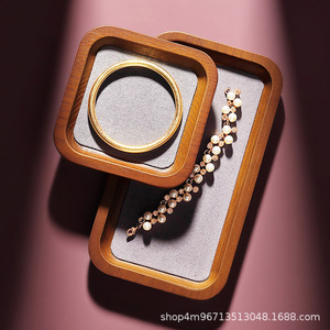 Solid Wood Jewelry Tray Rectangle Square Shape Display Storage Desktop Organizer For <b>Necklace</b> <b>Ring</b> Bracelet Earring Photo Prop - Product Image 3
