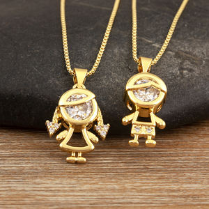 QIKU Fashion Cute <strong>Boy</strong>/Girl Son/Daughter Delicate Pendant <strong>Necklaces</strong> for Women Female Sparkling Zircon Chain Link Jewelry Gifts - Product Image 1