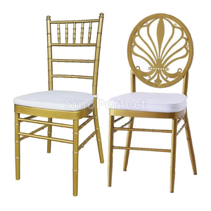 Chaises Chiavari en métal doré et blanc pour mariages et banquets, avec coussin, pour événements, vente en gros - Product Image 1