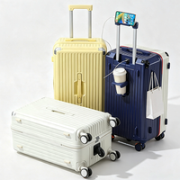 Valise trolley rigide ABS PC 20/24/28 pouces avec roulettes pivotantes à 360 degrés, serrure TSA, port USB, porte-gobelet, durable et légère