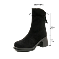 Bottines à plateforme pour femmes, bout carré, talon bloc épais, fermeture éclair, tige en tissu extensible, doublure en microfibre, semelle en caoutchouc