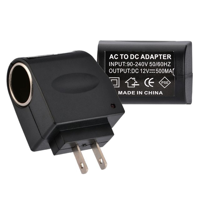 AC to Car Cigarette Lighter Adapter | 220V to 12V DC 500mA | US Plug | Power Dash Cam, GPS, MP3 Player 6W
