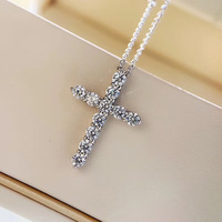 Collier Croix en Argent S925 et Moissanite, Chaîne Osseuse en Or 18 carats, Bijoux en Argent pour Femme, Vente en Gros Usine, Idéal Mariage et Fêtes