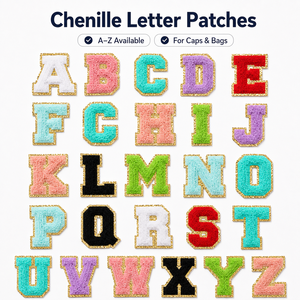 Maßgefertigte Chenille-Buchstaben-Patches mit Goldglitter-Rand, 26 Stück A-Z Alphabet Aufbügelbare Varsity-Patches für Jacken und Hoodies - Product Image 1
