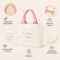 Tas Tote Kanvas Berlapis 12 Oz Cetak Kustom, Tas Belanja Terstruktur Dapat Digunakan Kembali, Terbuka di Bagian Atas, Grosir OEM Label Pribadi