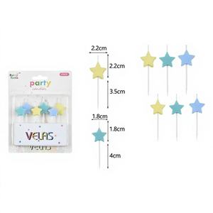 Juego de 6 velas de fiesta en forma de estrella de macarrón para celebraciones de cumpleaños suministros de decoración de pasteles - Product Image 1