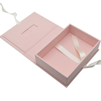 Personalized Pink Recyclable Stamping Kraft Paper Rigid Boxes Wedding Keepsake for 4x6 5x7 A4 8X10 Inch Square Shape with Ribbon