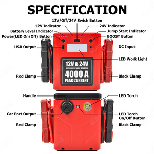 <span class=keywords><strong>Prix</strong></span> discount 24V rouge démarreur de <span class=keywords><strong>voiture</strong></span> téléphone intelligent <span class=keywords><strong>chargeur</strong></span> de <span class=keywords><strong>batterie</strong></span> d'ordinateur portable <span class=keywords><strong>chargeur</strong></span> mural 56000mah capacité 4000a pour camion moto - Product Image 4