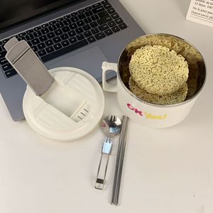 Tazón de acero inoxidable para fideos instantáneos con tapa, gran capacidad, fácil de lavar, para dormitorios de estudiantes y comedores - Product Image 5