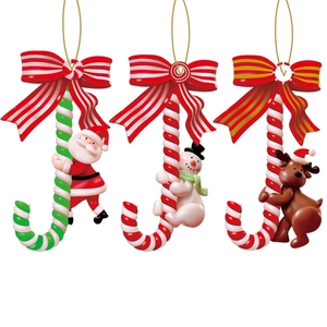 Ensemble d'ornements de Noël en bois avec Père Noël, Bonhomme de neige, petites cannes et cannes à bonbons, décorations en bois artisanales pour suspendre à l'arbre de Noël - Product Image 5