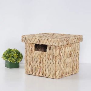 Eco Friendly Natural Seagrass Water Hyacinth <b>Rectangular</b> Storage <b>Basket</b> With Lid Straw Rope Shelf Organizer Vietnam Factory - Product Image 2