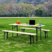 Ensembles de tables à manger pliantes d'extérieur modernes avec bancs en bois massif - Durables et faciles à transporter pour les hôtels, les mariages, les restaurants, les parcs