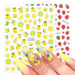 주스 레몬 네일 스티커 3D 접착제 슬라이더 과일 딸기 파인애플 네일 아트 데칼 여름 디자인