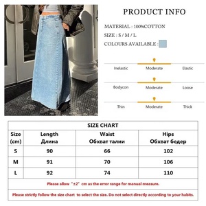 Jupe en <span class=keywords><strong>jean</strong></span> rétro de haute qualité, bouton irrégulier, taille haute, jupe fendue maxi, jupe en <span class=keywords><strong>jean</strong></span> bleue pour femmes - Product Image 5