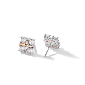 Stud Earrings S925 Silver Two Tone Four Diamond Geometric Design For Men And Women - Product Image 3