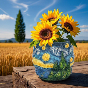 Serie inspirada en <span class=keywords><strong>Van</strong></span> <span class=keywords><strong>Gogh</strong></span>, diseño moderno, estrella, Galaxia, maceta de resina, contenedor de plantación de escritorio esmaltado para el jardín del hogar - Product Image 4