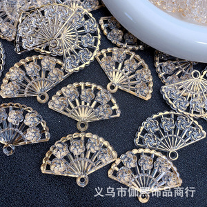 Miniature <b>Fan</b> Charm Gold Plated Zinc Alloy Crystal Rhinestone Pendant For Phone <b>Case</b> Keychain Decoration - Product Image 3