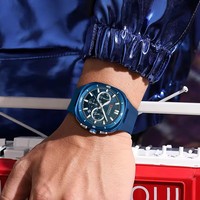 Montre chronographe à quartz CURREN 8502 pour homme, bracelet en silicone bleu, lumineuse, sportive, mode décontractée, pour l'extérieur