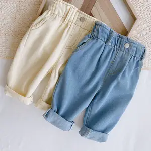 Baby Girl Boy Jeans Elastic Band Denim Pants High Waist Solid Jeans Spring Autumn Baby Clothes