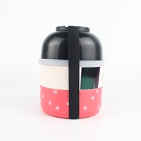 Boîte à bento en plastique de style japonais en forme de poupée, boîte à lunch empilable à 3 étages pour enfants