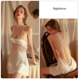 Özel Logo ipek saten elbiseler seti dantel iç çamaşırı De La Fete Des sevgililer gecelik seksi iç çamaşırı