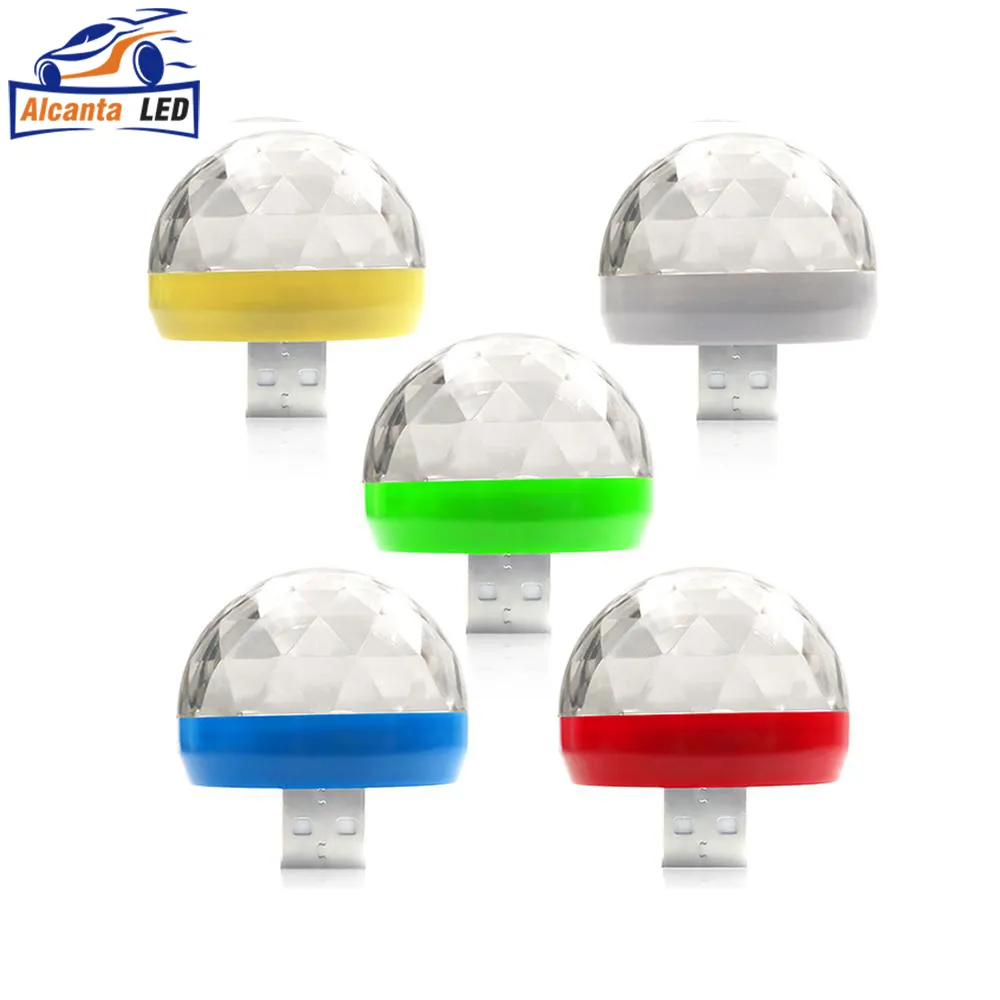 12V Car USB Ambient Light RGB Mini Colorful Music Sound Led USB Interface Holiday Party Atmosphere Interior Dome Trunk Lamp