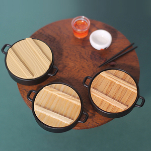 Mini-cocotte en métal avec couvercle en résine imitation <span class=keywords><strong>bois</strong></span>, miniatures pour accessoires de maison de poupée, petite <span class=keywords><strong>casserole</strong></span> simulée, ornements DIY - Product Image 3