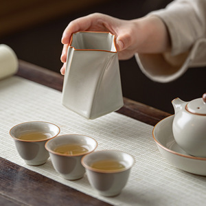 Ru Porcelain Fair Cup Square Beige Crackle Pattern For Kung Fu <b>Tea</b> <b>Set</b> Accessories - Product Image 3