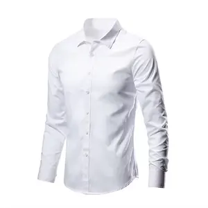Camisas de vestir de algodón con patrón sólido transpirables para verano de manga larga informal de oficina Formal personalizada para hombre