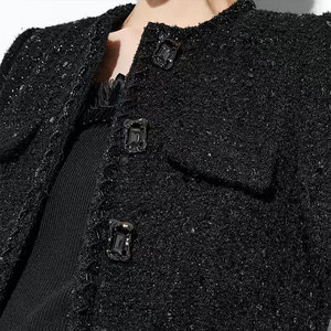 Bộ vest công sở nữ phối sequin, kiểu dáng thanh lịch, áo khoác tay dài cổ tròn, dáng đơn hàng nút, chân váy bút chì ngắn, chất liệu len pha <span class=keywords><strong>tweed</strong></span>, 2 món - Product Image 2